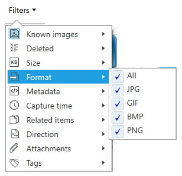 Cellebrite Advanced Search and Filter Menu