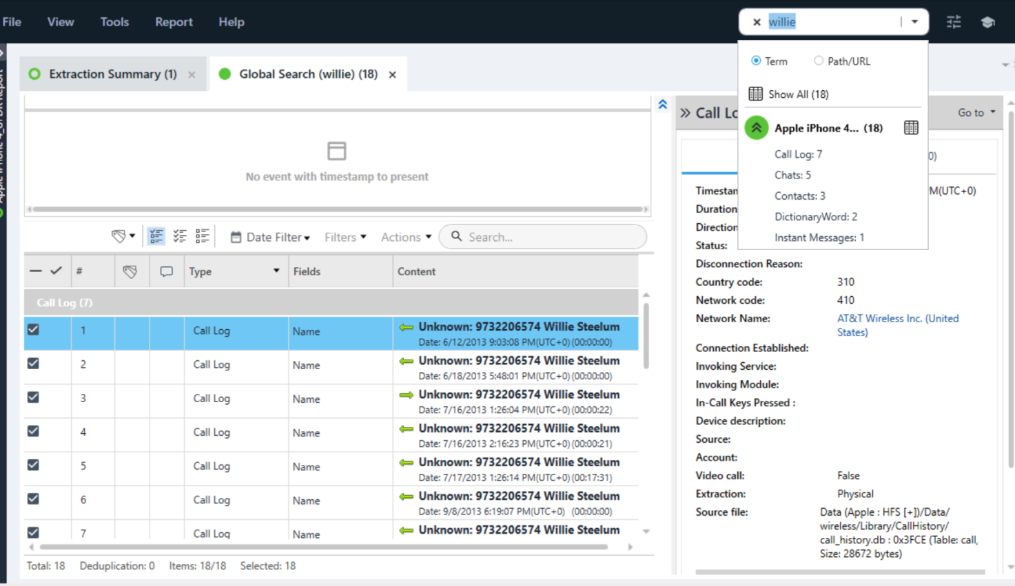 Cellebrite Global Search Results